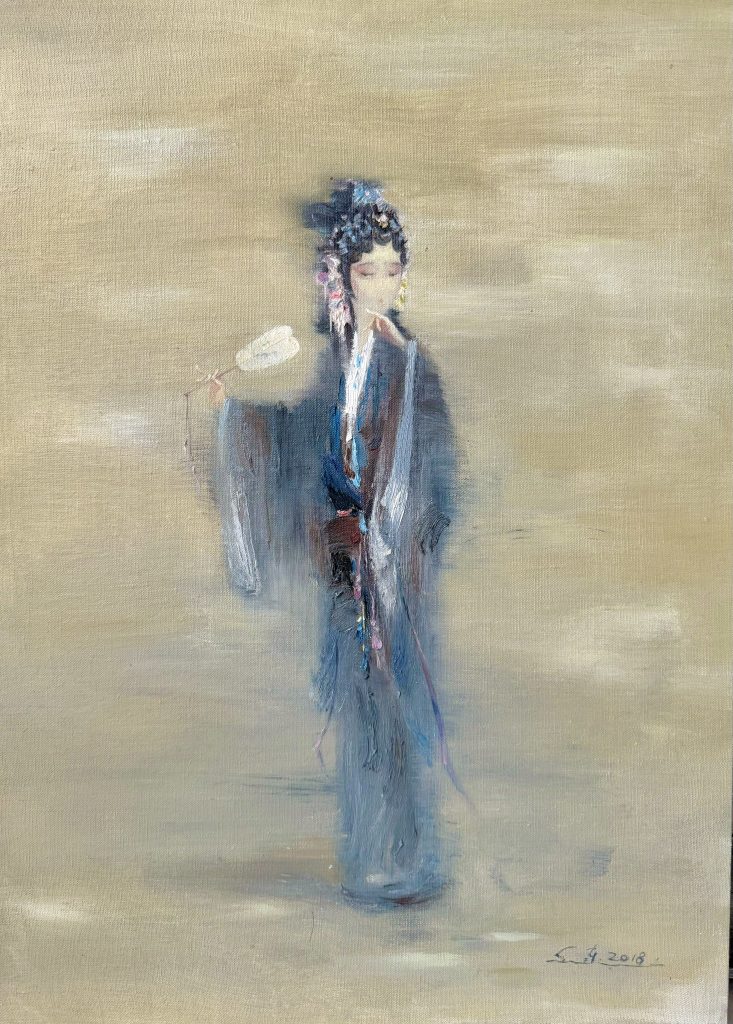 Dongfeng SUN, Robe bleue (qingyi), huile sur toile, 50 x 70 cm (c) DR