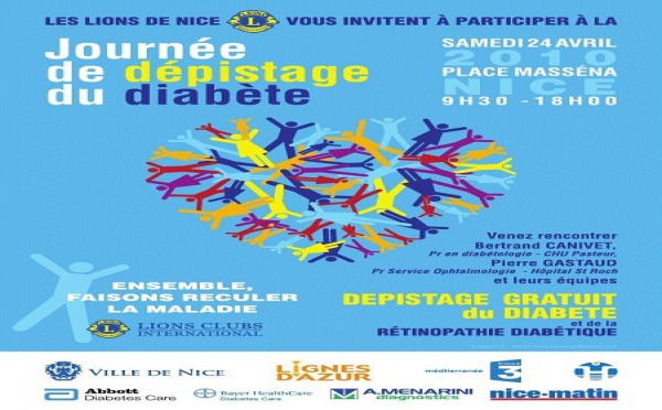 DIABETE - DEPISTAGE GRATUIT: LE LIONS CLUB SE MOBILISE CE 24 AVRIL 2010 A NICE ET MENTON